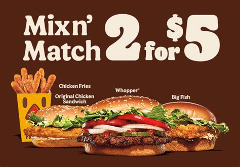 burger king menu prices 2 for $5